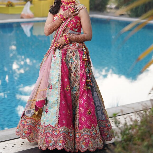 Designer Liz Paul inspired Multicolor Indian Lehenga for Wedding, Haldi &Mehendi - Picture 3 of 4